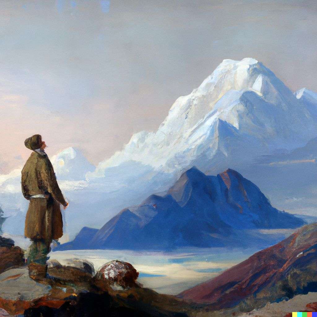 someone gazing at Mount Everest, painting by Edmund Blair Leighton